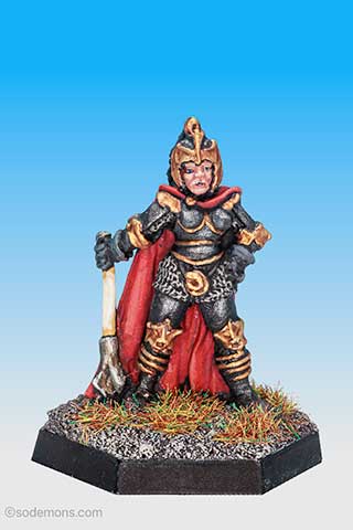 Armoured Female Cleric with Cloak and Mace