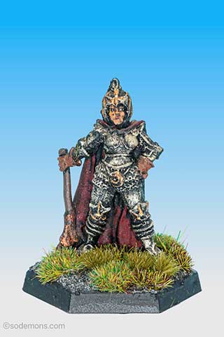 Armoured Female Cleric with Cloak and Mace