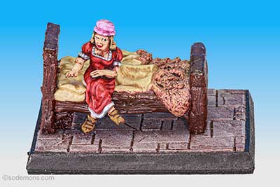 FS65 Seductive Wench Seated on FS24 Tavern Bed, unmade