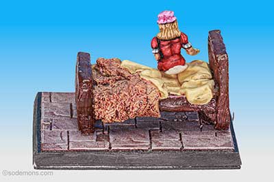 FS65 Seductive Wench Seated on FS24 Tavern Bed, unmade