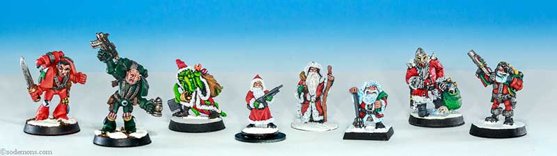 The Christmas Crew:<br>RTLE Christmas Marines, LE16 Sanity Claws, Dark Future Santa, <br>1981 Perry Christmas, Santa Dwarf, Chaos Santa, LE6 Space Santa